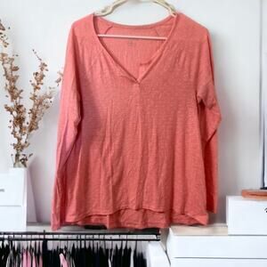 Xhileration Coral Polka Dot Long Sleeve Pajama Top Size Large